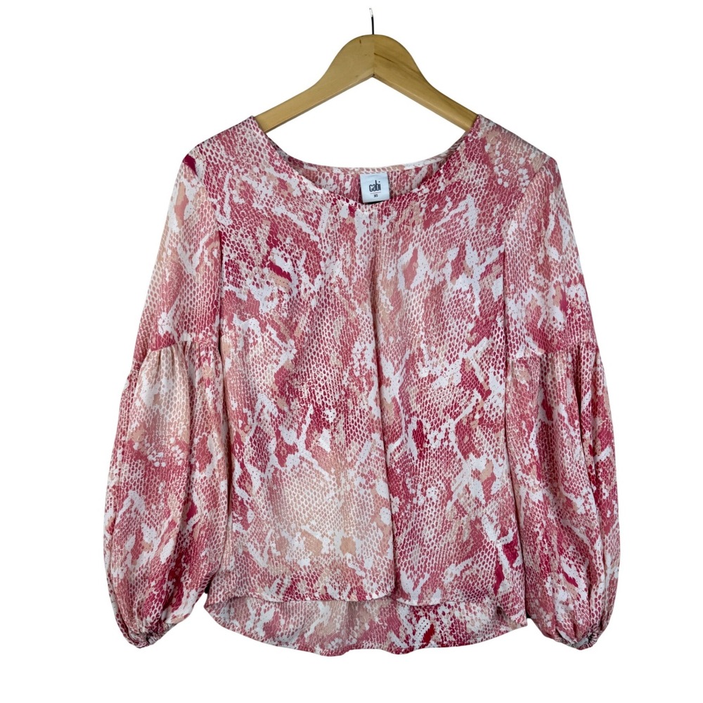 Cabi Bethany Snakeprint Long Sleeve Peasant Blouse size XS Pink Style:‎ 5708